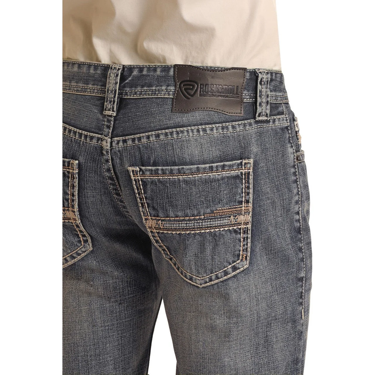 Rock & Roll Men's Pistol Regular Tapered Stackable Bootcut Jeans - Medium Vintage - Image 3