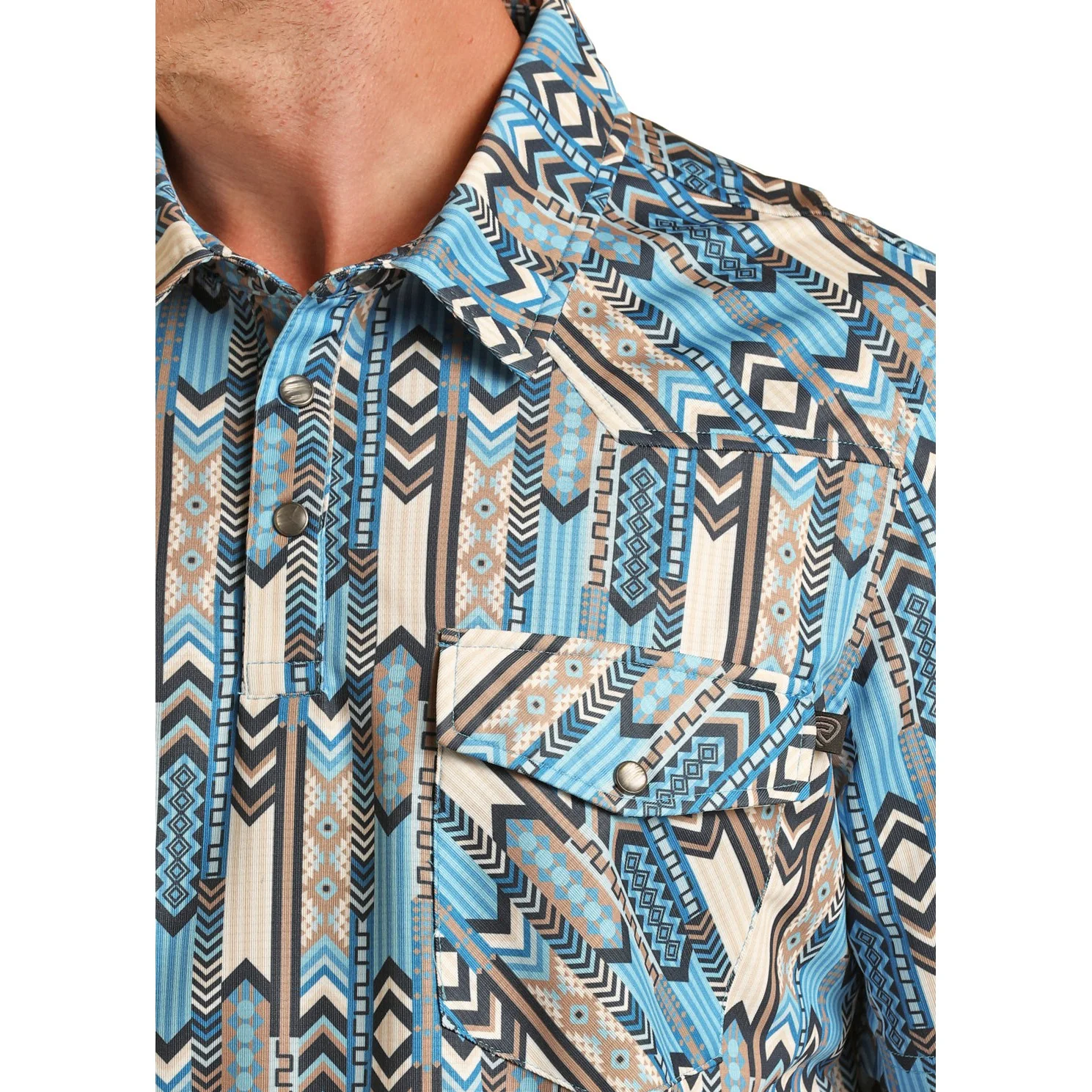Rock & Roll Men's Printed New Body Button-Down Polo Shirt - Turquoise - Image 3