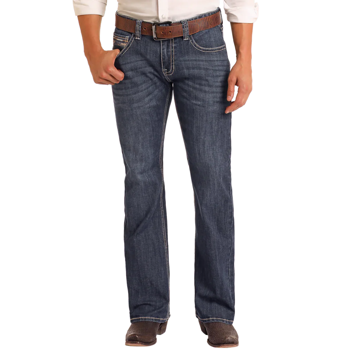Rock & Roll Men's Raised Denim Pistol Bootcut Jeans - Dark Wash