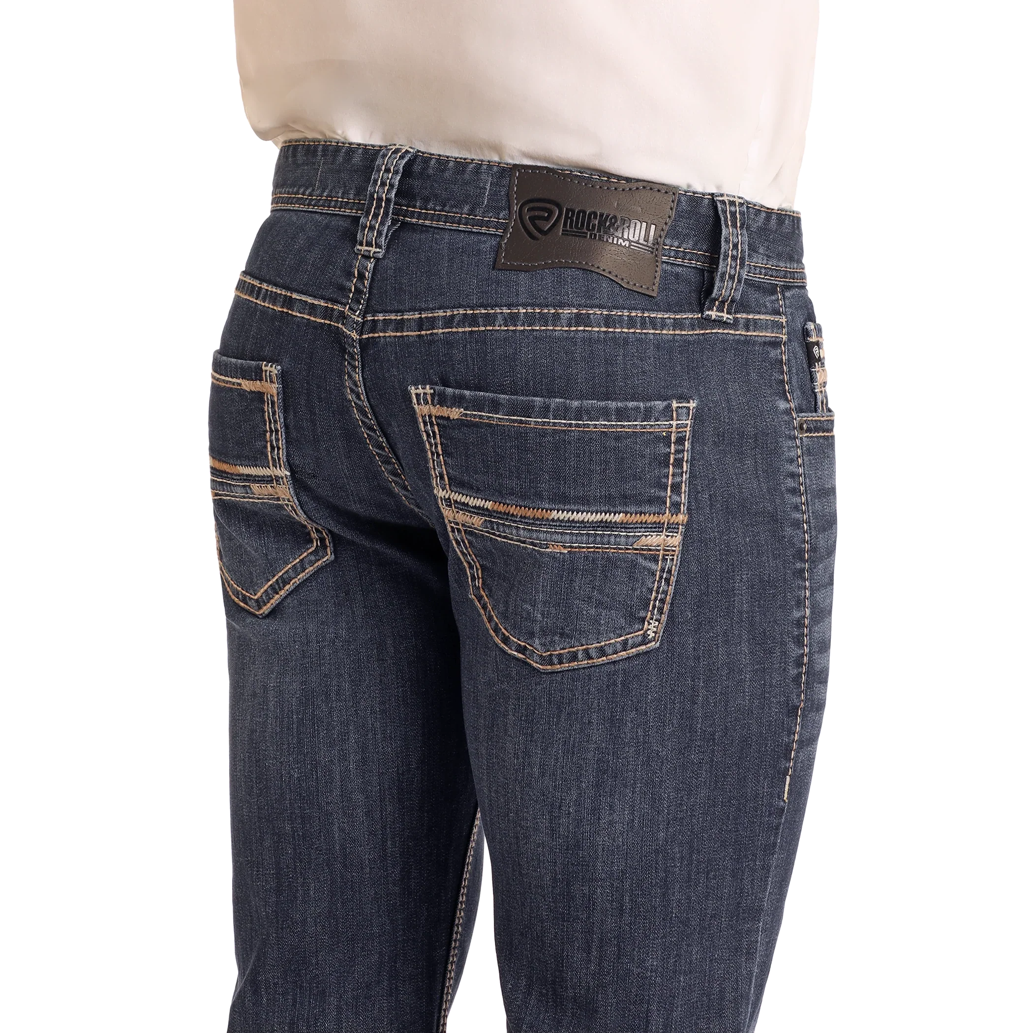 Rock & Roll Men's Raised Denim Pistol Bootcut Jeans - Dark Wash - Image 3