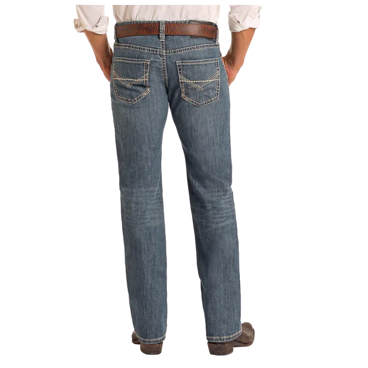 Rock & Roll Men's Regular Fit Cross Stitch Straight Let Jeans- Medium Wash - Image 2