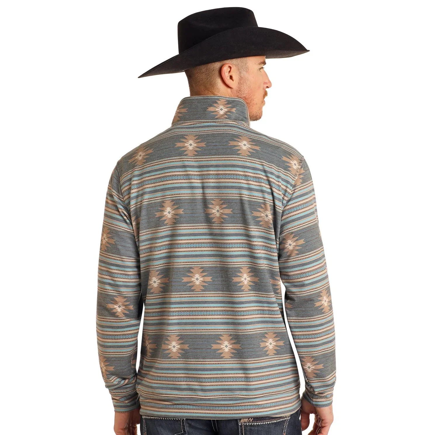 Rock & Roll Men's Performance Printed Pullover- Teal - Image 2