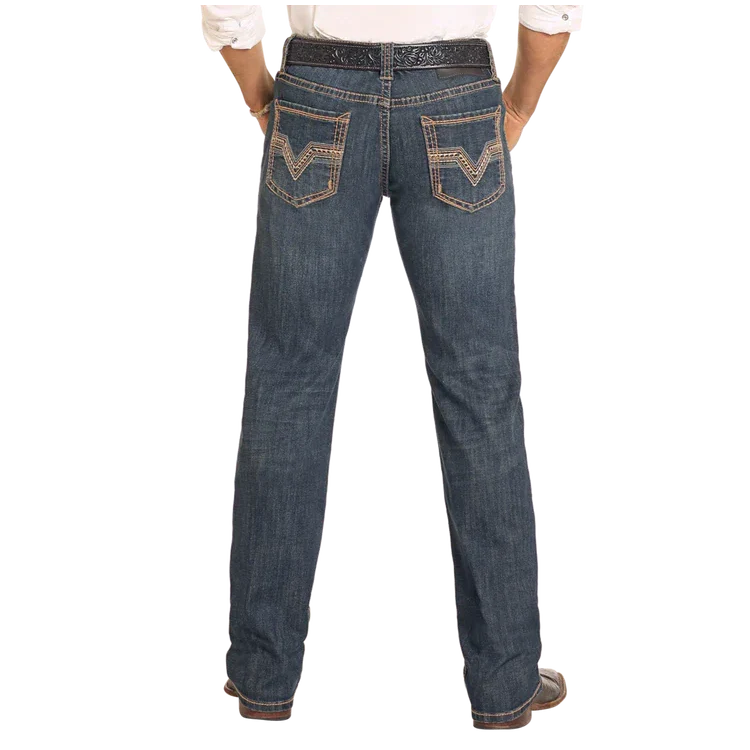 Rock & Roll Men's Slim Fit Revolver Vintage Straight Boot Jean- Dark Vintage - Image 2