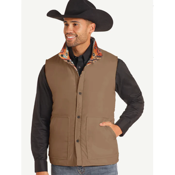 Rock & Roll Men's Reversible Aztec Printed Vest- Orange/Tan - Image 2