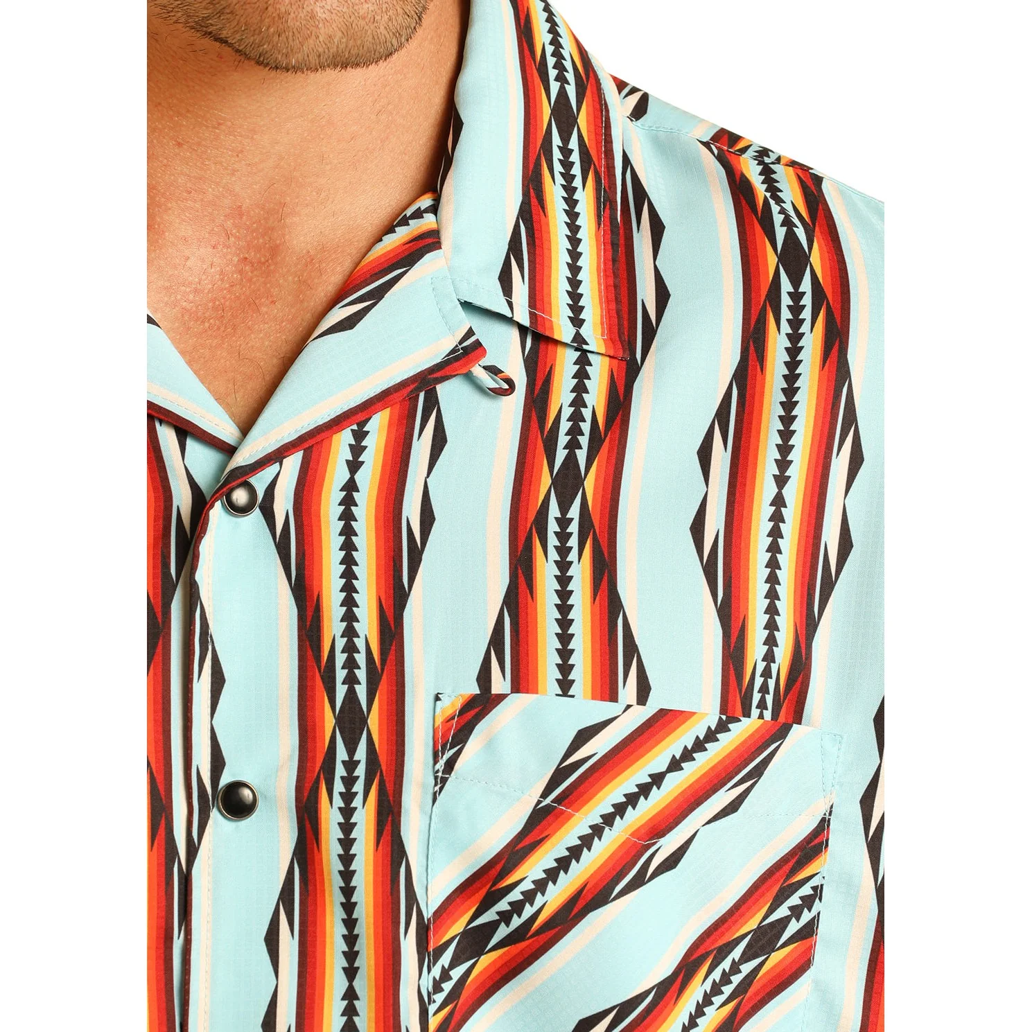 Rock & Roll Men's Short Sleeve Aztec Western Shirt - Bright Turquoise - Image 2