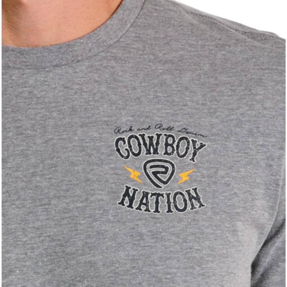 Rock & Roll Men's Short Sleeve Cowboy Nation Graphic Tee- Grey - Image 2