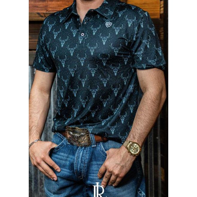 Rock & Roll Men's Skull Printed Polo- Black
