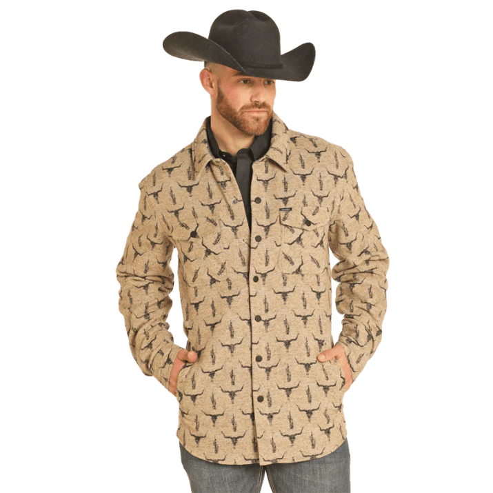 Rock & Roll Men's Steer Skull Jacquard Shirt Jacket