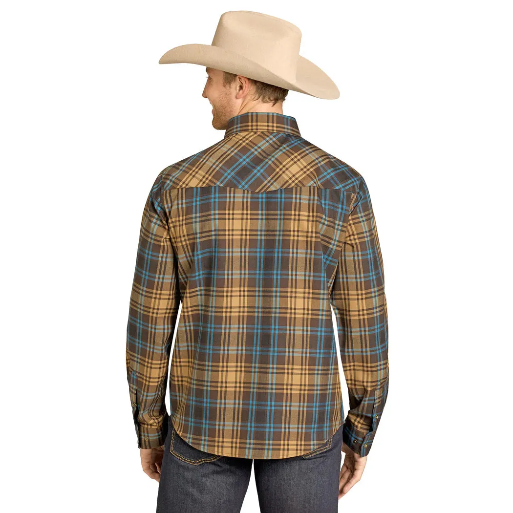 Rock & Roll Men's Tek Western Brushed Plaid Flannel Long Sleeve Shirt - Brown - Image 2