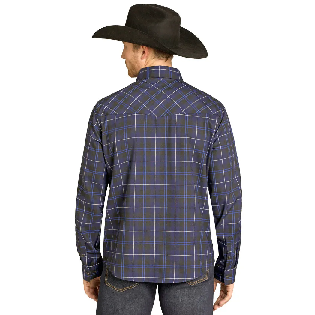 Rock & Roll Men's Tek Western Brushed Plaid Flannel Long Sleeve Shirt - Navy - Image 2