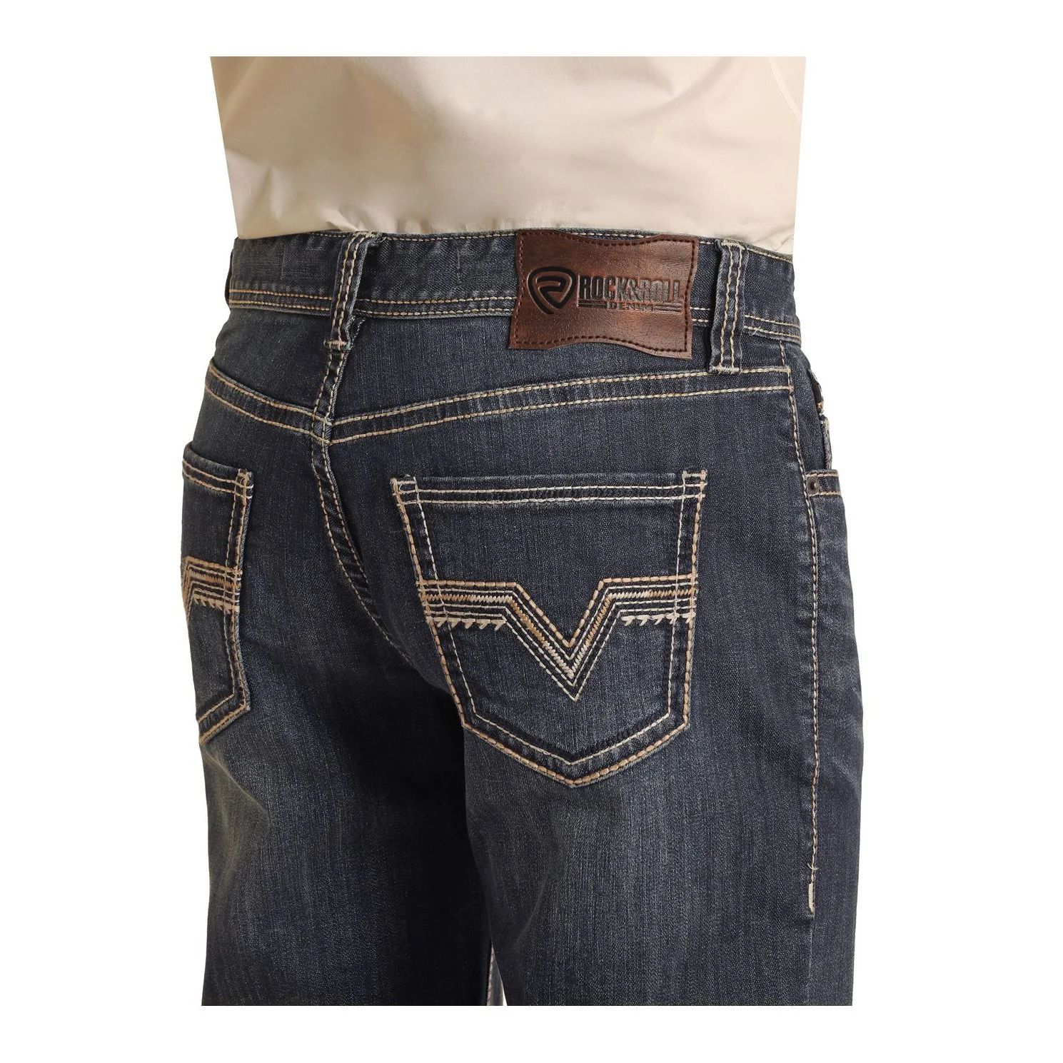 Rock & Roll Men's Two Tone Rope Stitch Straight Jeans - Image 2