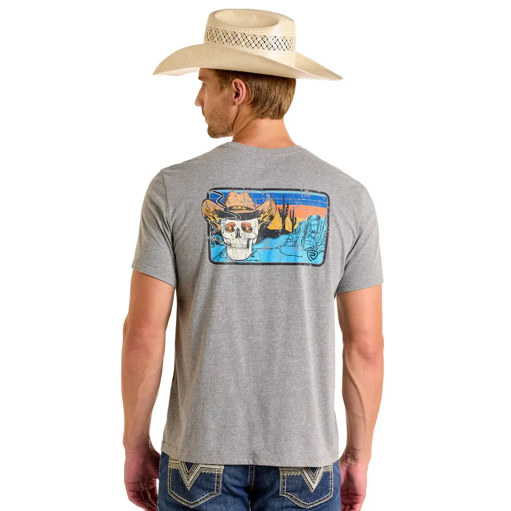 Rock & Roll Men's Short Sleeve Cowboy Skull Graphic Tee Shirt- Grey - Image 2