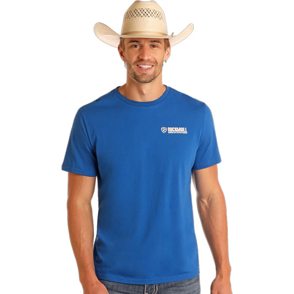 Rock & Roll Unisex Bucking Bronc Graphic Short Sleeve Tee Shirt-Blue - Image 3
