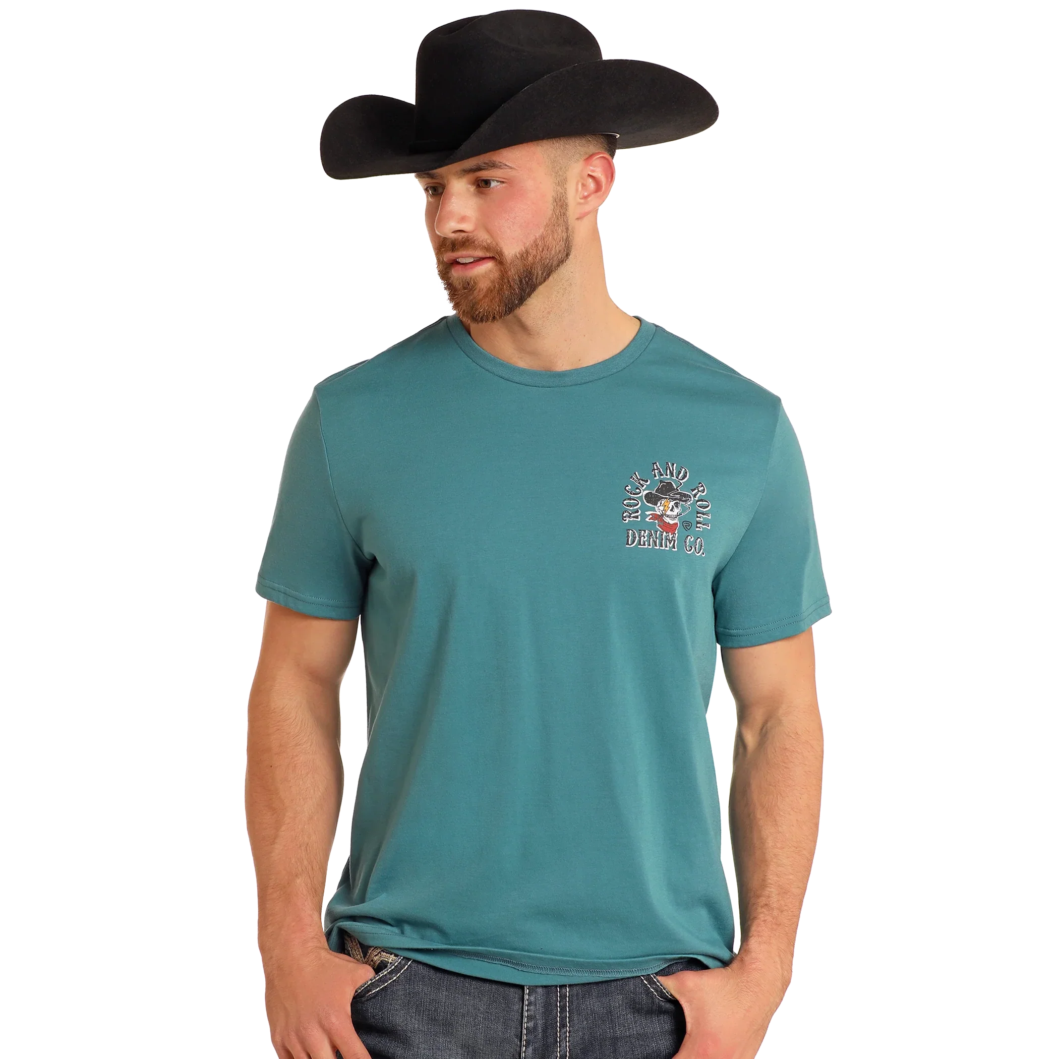 Rock & Roll Unisex Graphic Skull Short Sleeve Tee Shirt-Teal