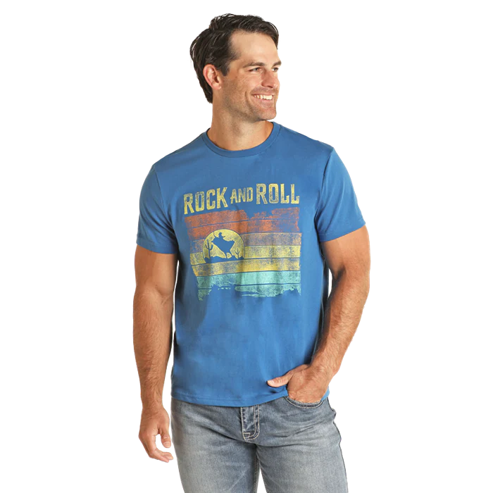 Rock & Roll Unisex Graphic Tee - Blue - Image 3