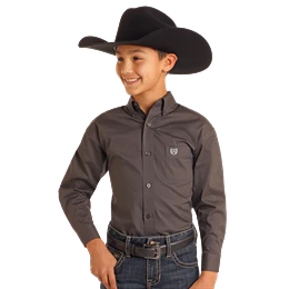 Panhandle Boy's Long Sleeve Western Shirt- Dark Grey