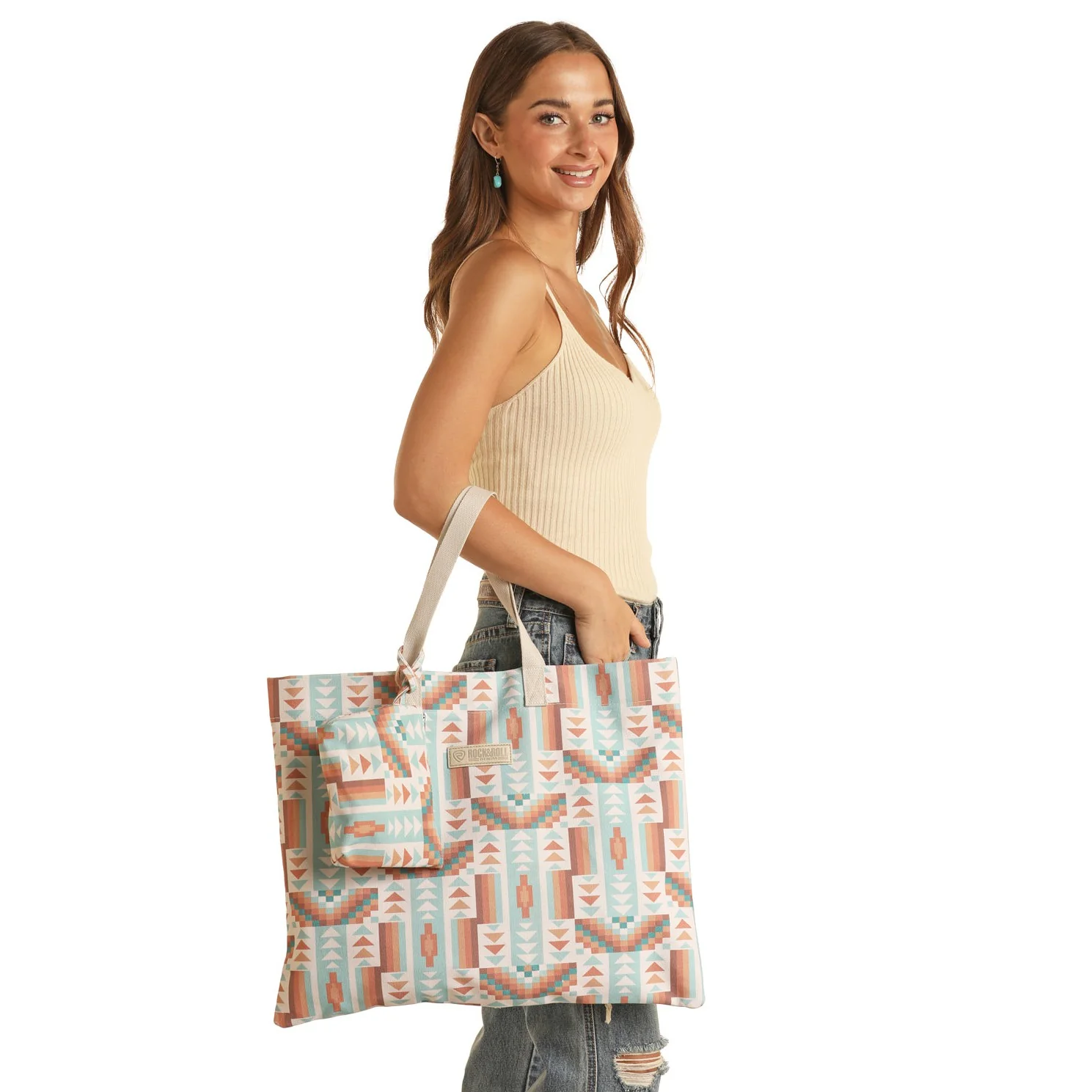 Rock & Roll Unisex Printed Bag w/Woven Strap - Turquoise - Image 2