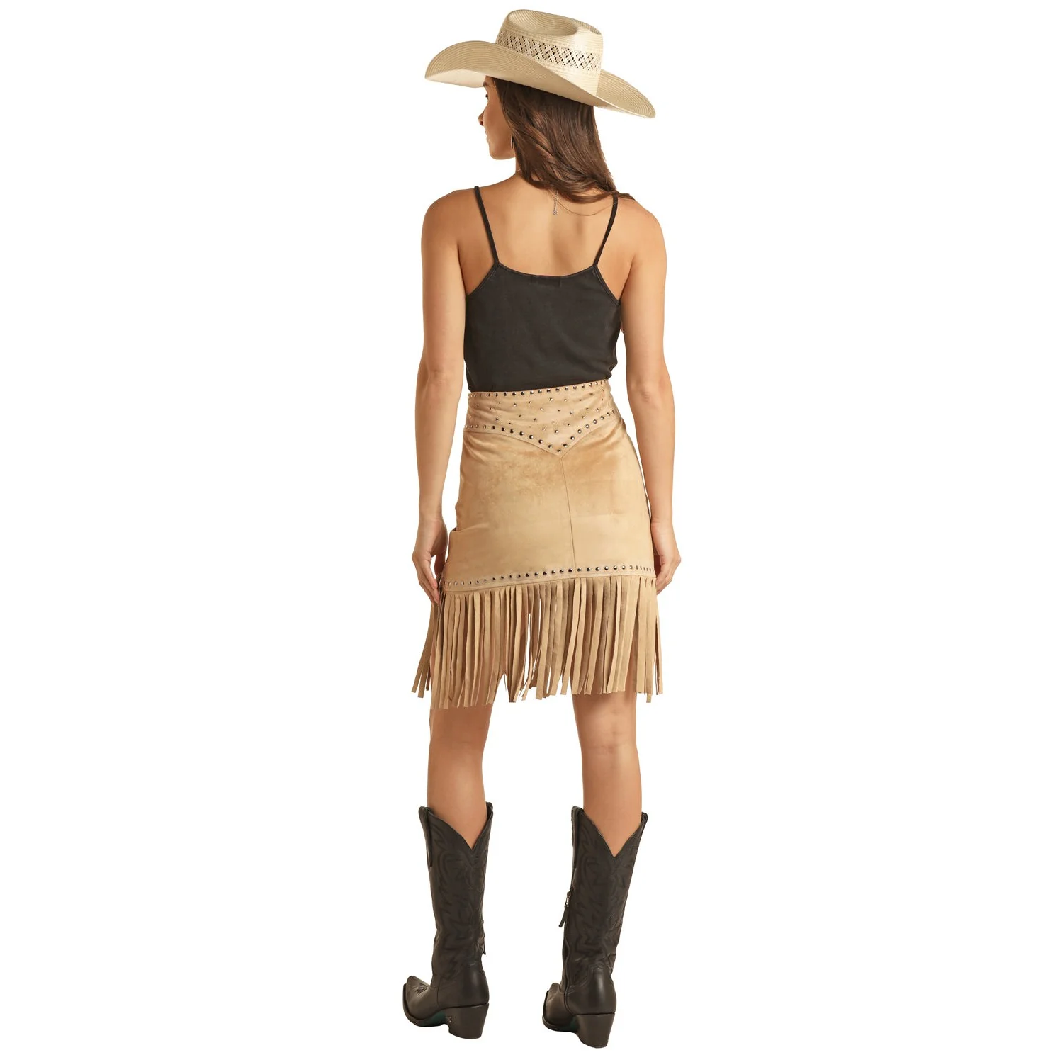 Rock & Roll Women's Studded Fringe Skirt - Camel - Image 2