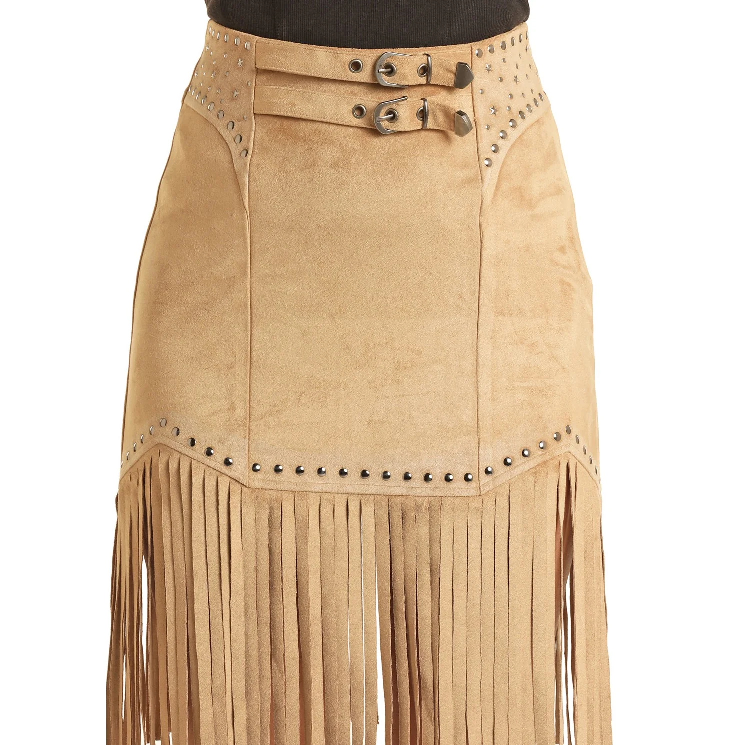 Rock & Roll Women's Studded Fringe Skirt - Camel - Image 3