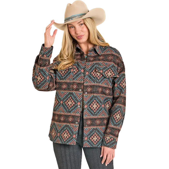 Rock & Roll Women's Aztec Jacquard Shirt Jacket - Black
