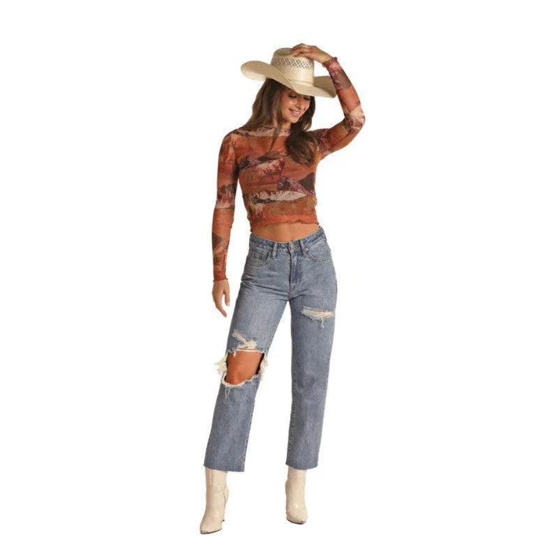 Rock & Roll Women's Back Yoke Detail Crop Jeans