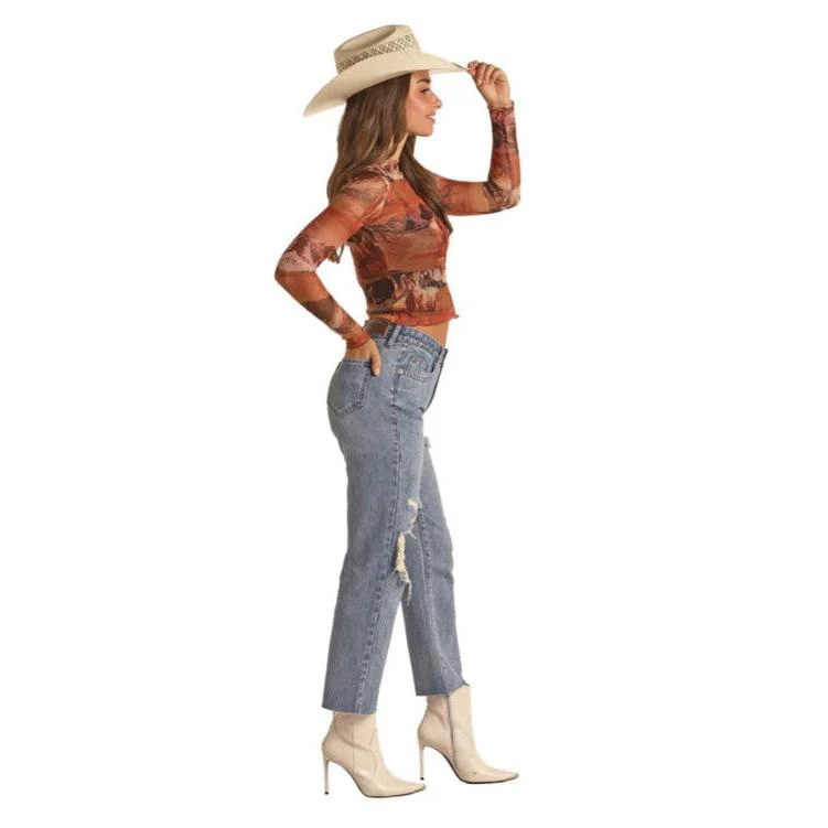 Rock & Roll Women's Back Yoke Detail Crop Jeans - Image 3