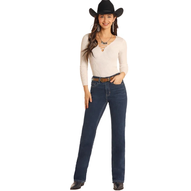 Rock & Roll Women's Boot Stitch High Rise - Dark Wash - Image 3