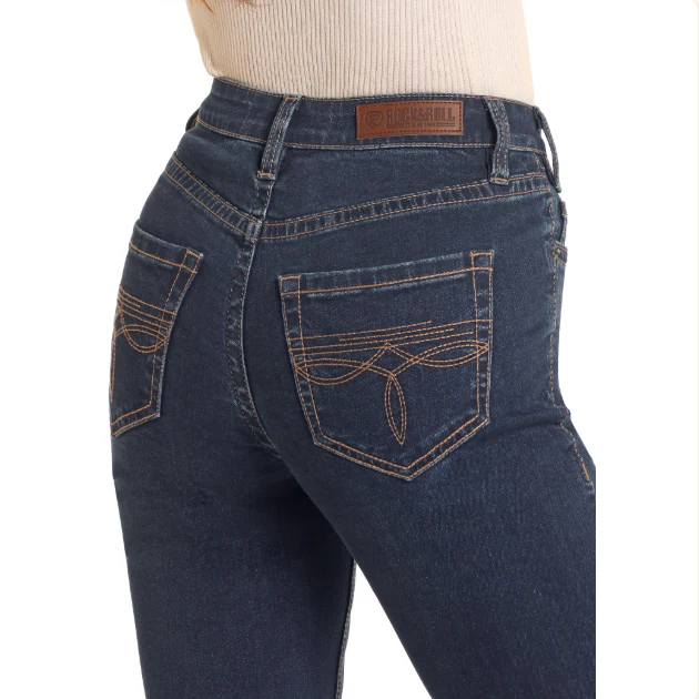 Rock & Roll Women's Boot Stitch High Rise - Dark Wash - Image 4