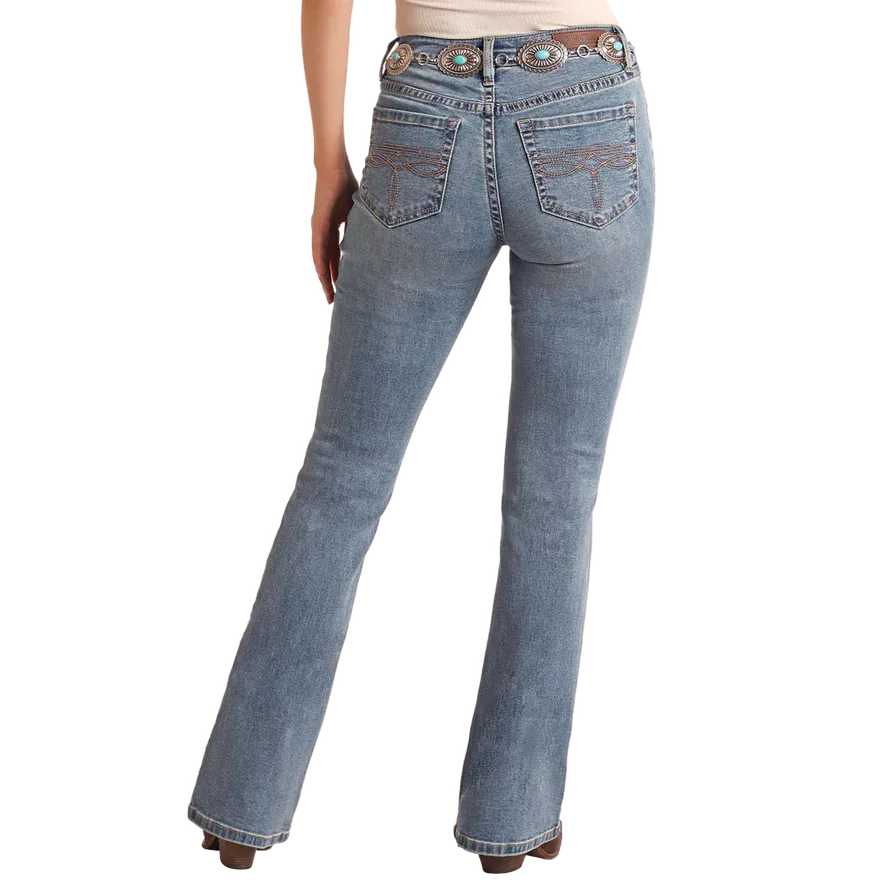 Rock & Roll Women's Boot Stitch Midrise Bootcut Jeans- Medium Wash - Image 2