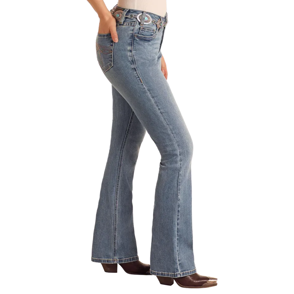 Rock & Roll Women's Boot Stitch Midrise Bootcut Jeans- Medium Wash - Image 3