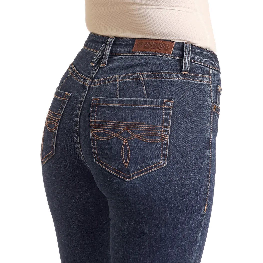 Rock & Roll Women's Boot Stitch Midrise Trousers- Dark Wash - Image 4