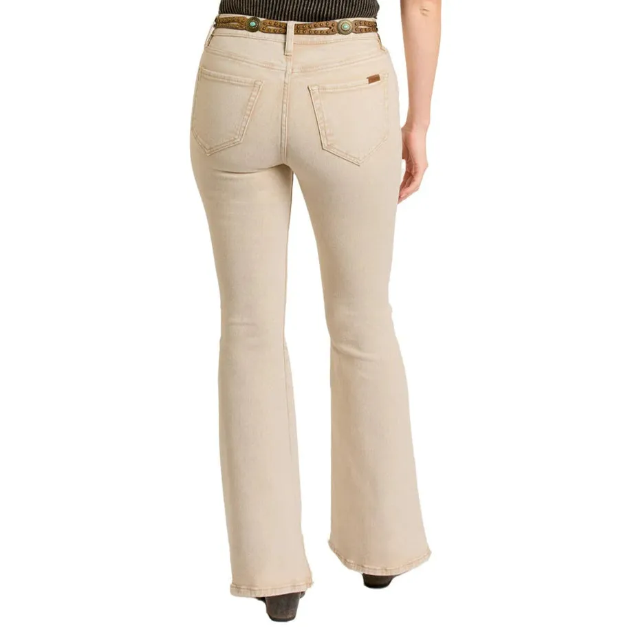 Rock & Roll Women's Button Flare High Rise Slim  Jeans- Natural - Image 2