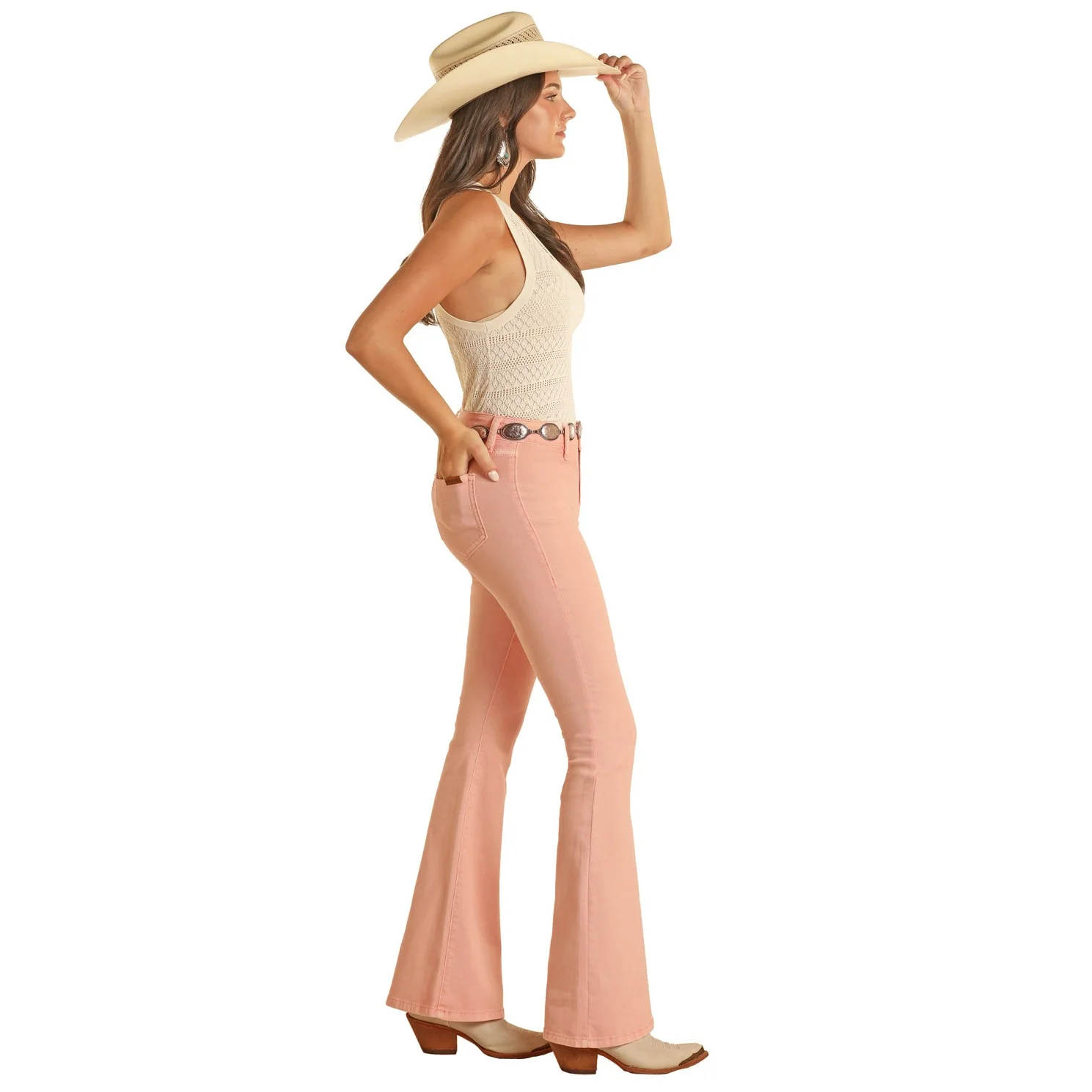 Rock & Roll Women's Button Flare Jeans - Pink - Image 2