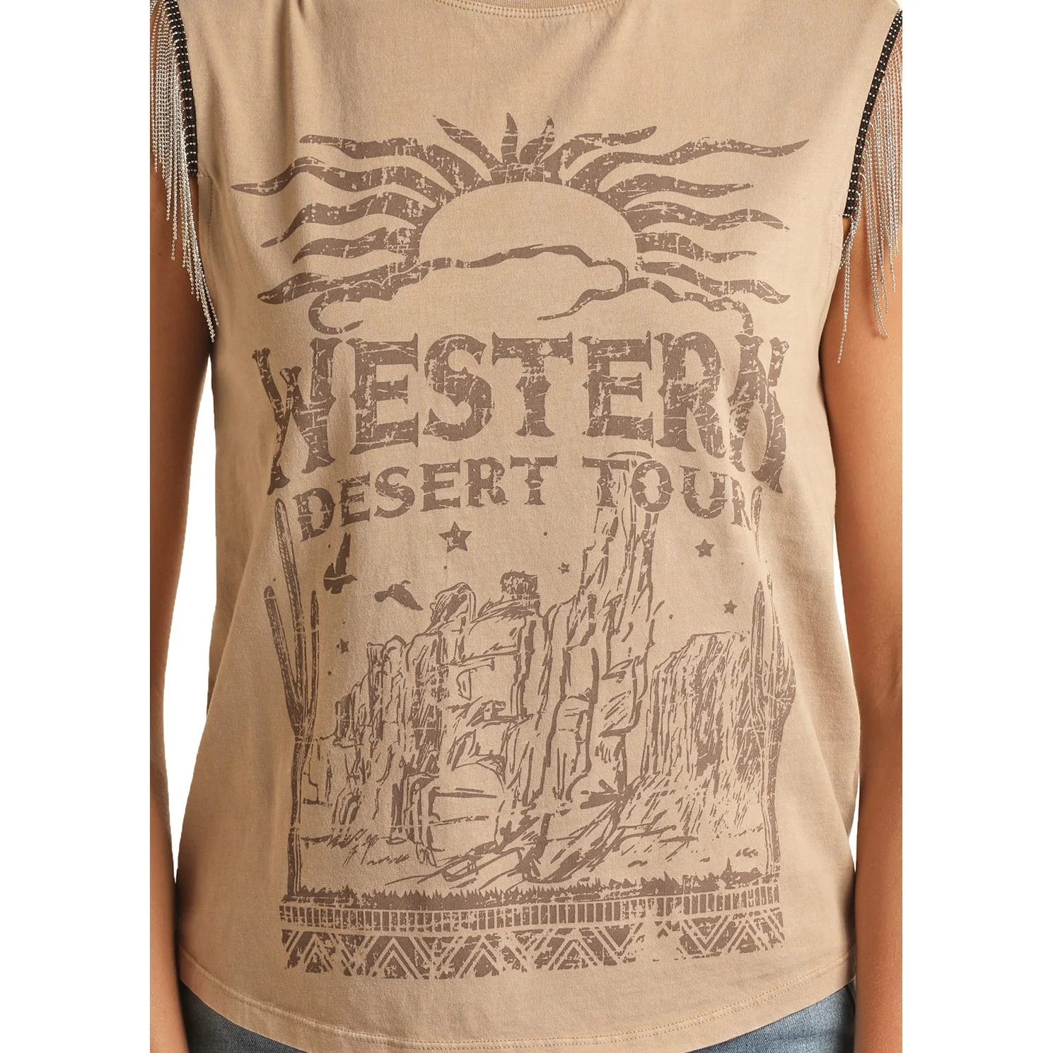 Rock & Roll Women's Chain Fringe Graphic Tank - Taupe - Image 2