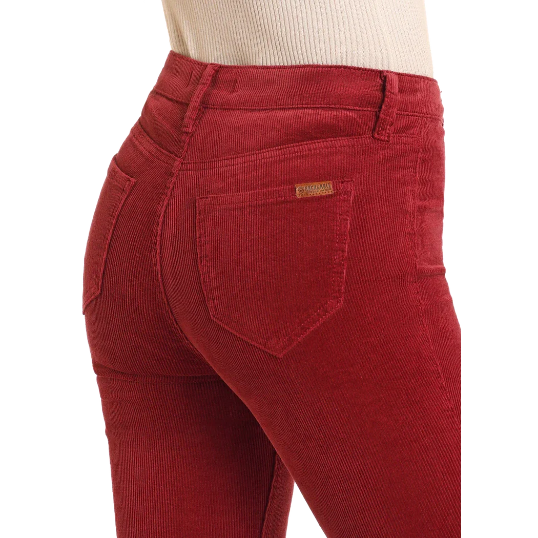 Rock & Roll Women's Maroon Corduroy Button Flare Jeans - Red - Image 4