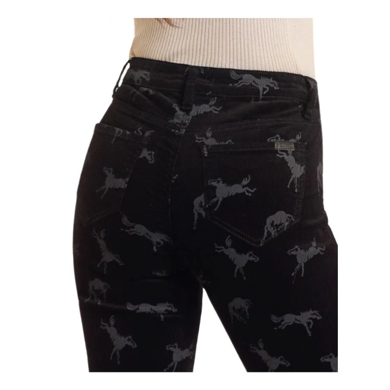 Rock & Roll Women's Corduroy Horse Bargain Boot Cut Pants - Black - Image 2