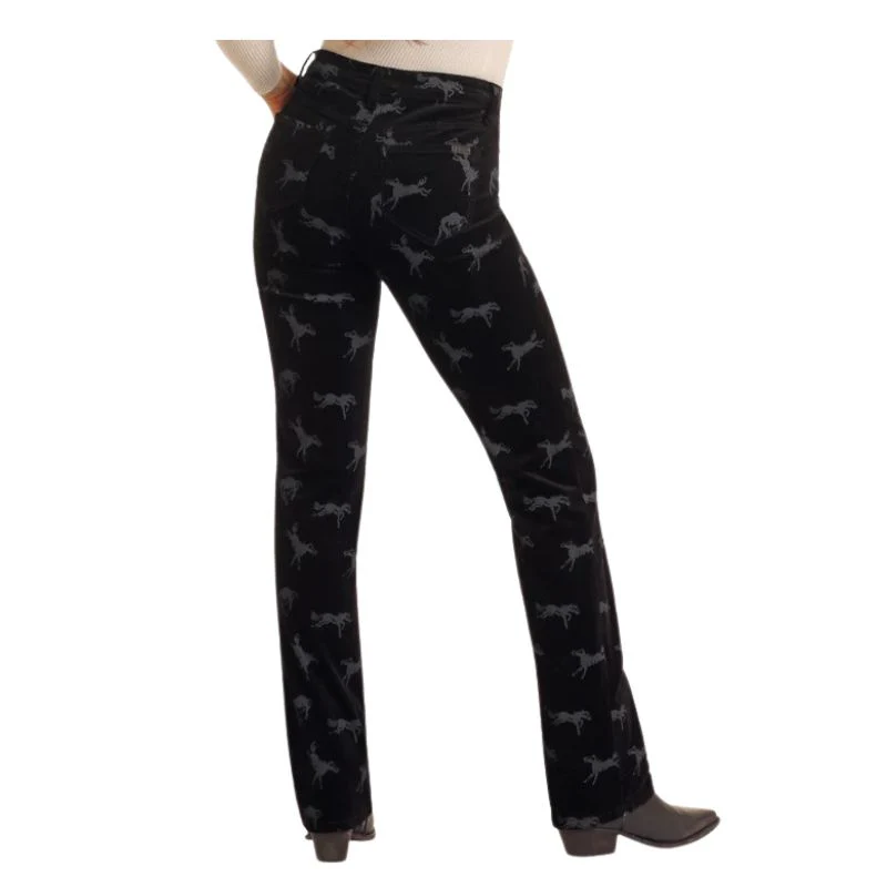 Rock & Roll Women's Corduroy Horse Bargain Boot Cut Pants - Black - Image 3