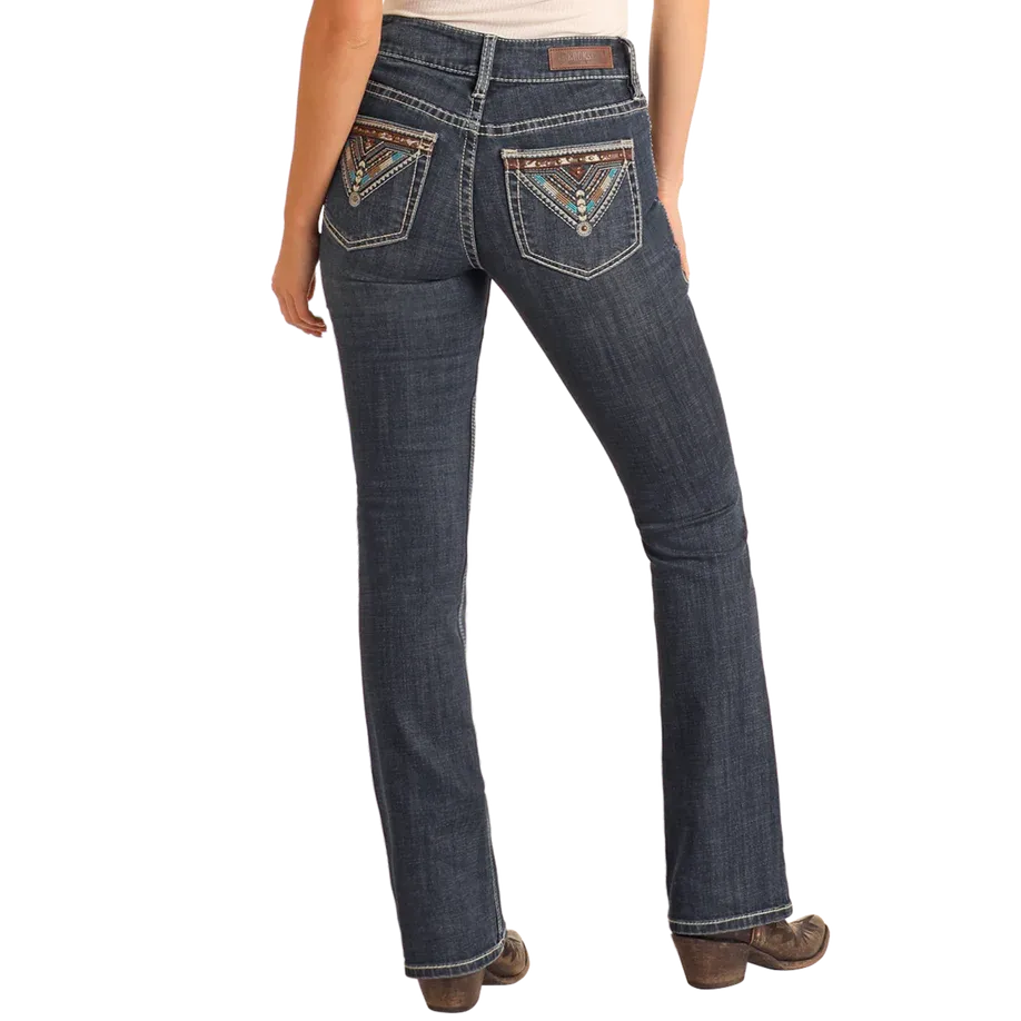 Rock & Roll Women's Cowhide Embroidered Midrise Bootcut Jean-Dark Wash - Image 2