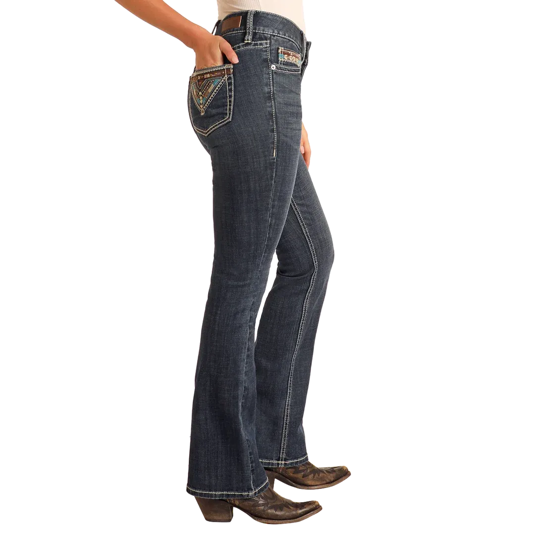 Rock & Roll Women's Cowhide Embroidered Midrise Bootcut Jean-Dark Wash - Image 3