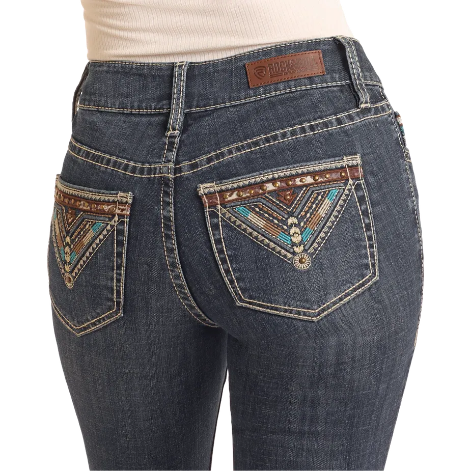 Rock & Roll Women's Cowhide Embroidered Midrise Bootcut Jean-Dark Wash - Image 4