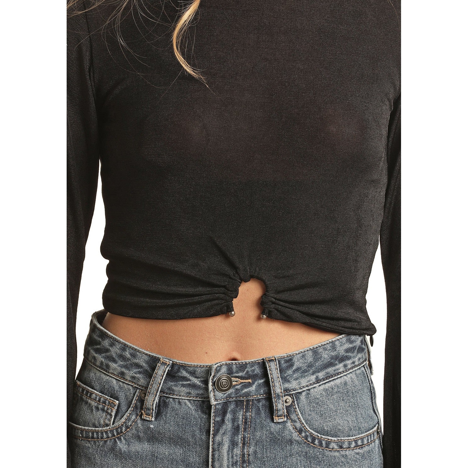 Rock & Roll Women's Crop Top w/Metal Piece - Black - Image 2