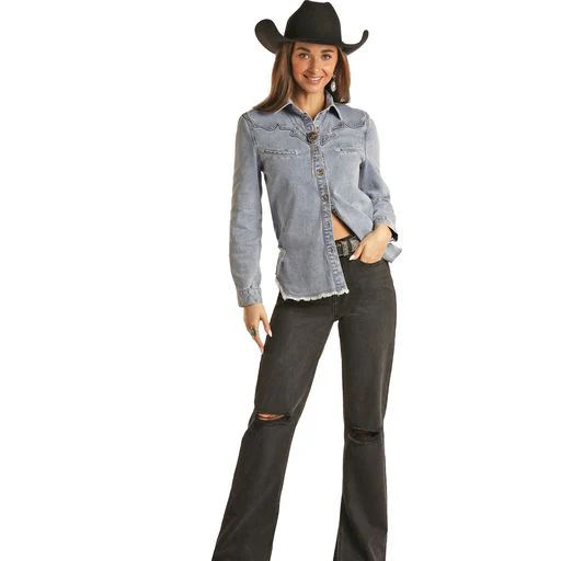 Rock & Roll Women's Denim Shirt - Light Wash - Image 2
