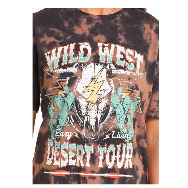 Rock & Roll Women's Wild West Short Sleeve Tee Shirt Dress- Tie Dye Black - Image 2
