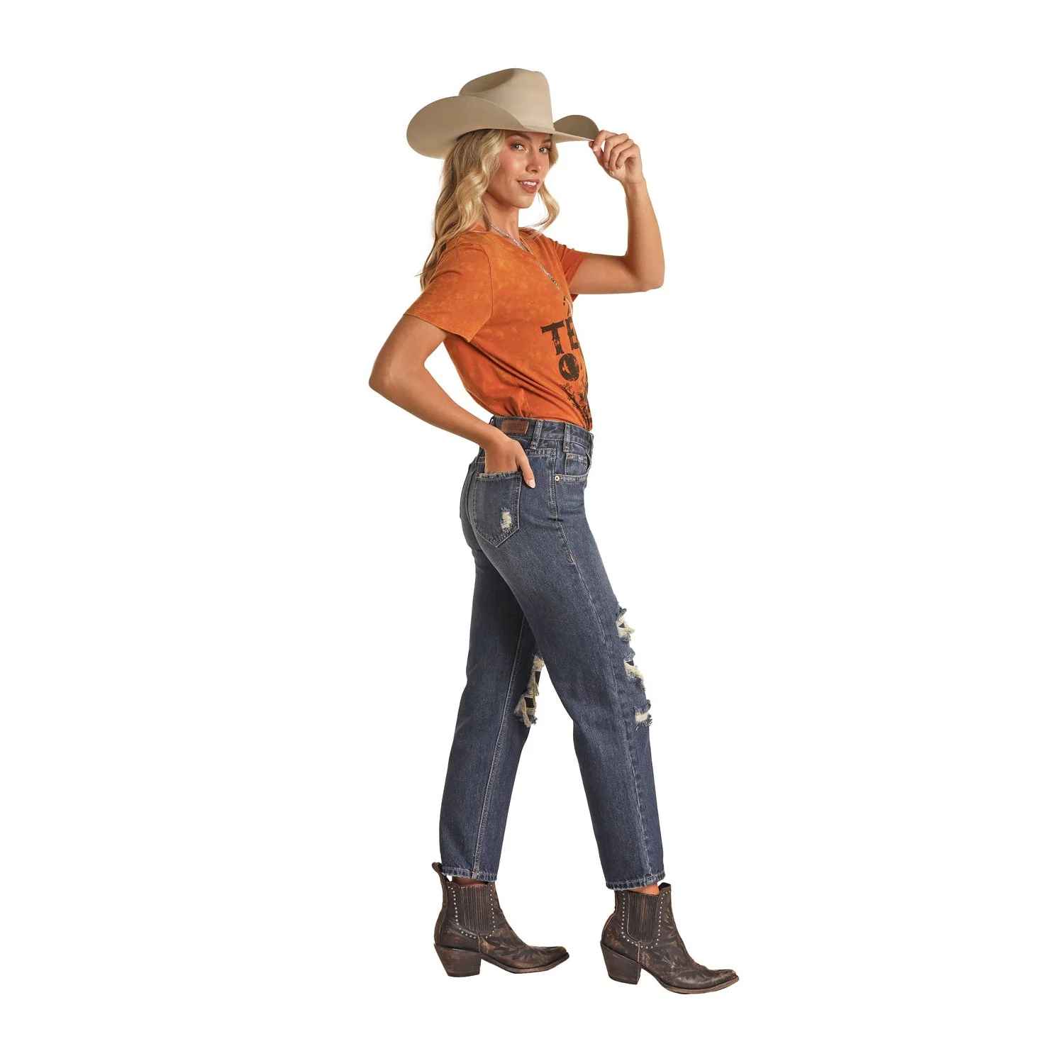 Rock & Roll Women's Distressed Straight Crop Jeans - Dark Vintage - Image 2