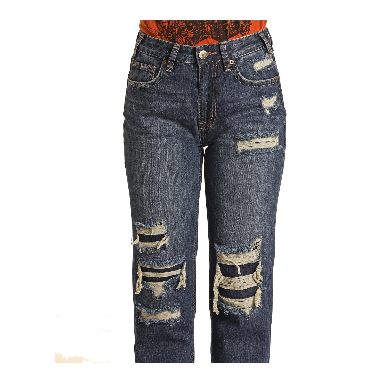 Rock & Roll Women's Distressed Straight Crop Jeans - Dark Vintage - Image 4