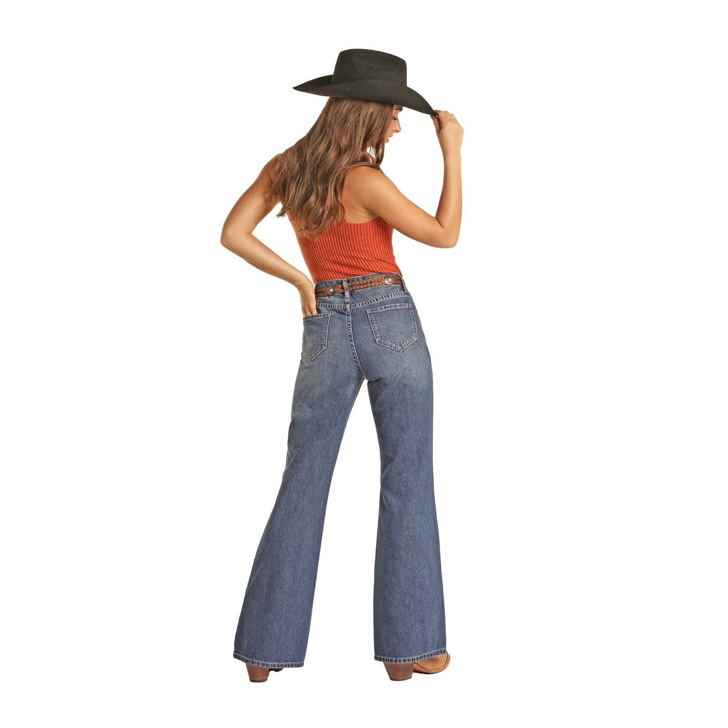 Rock & Roll Women's Distressed Wide Leg Jeans - Medium Wash - Image 2