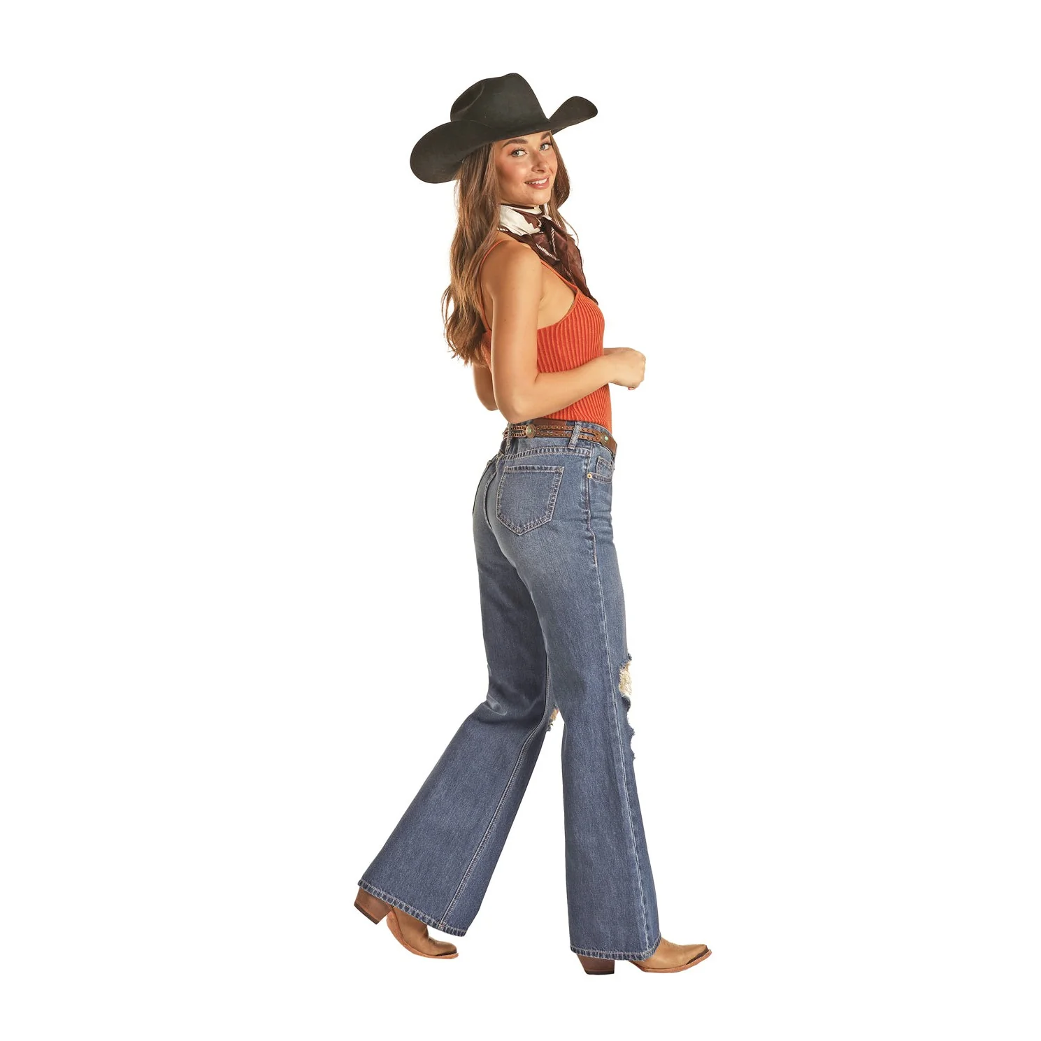 Rock & Roll Women's Distressed Wide Leg Jeans - Medium Wash - Image 3