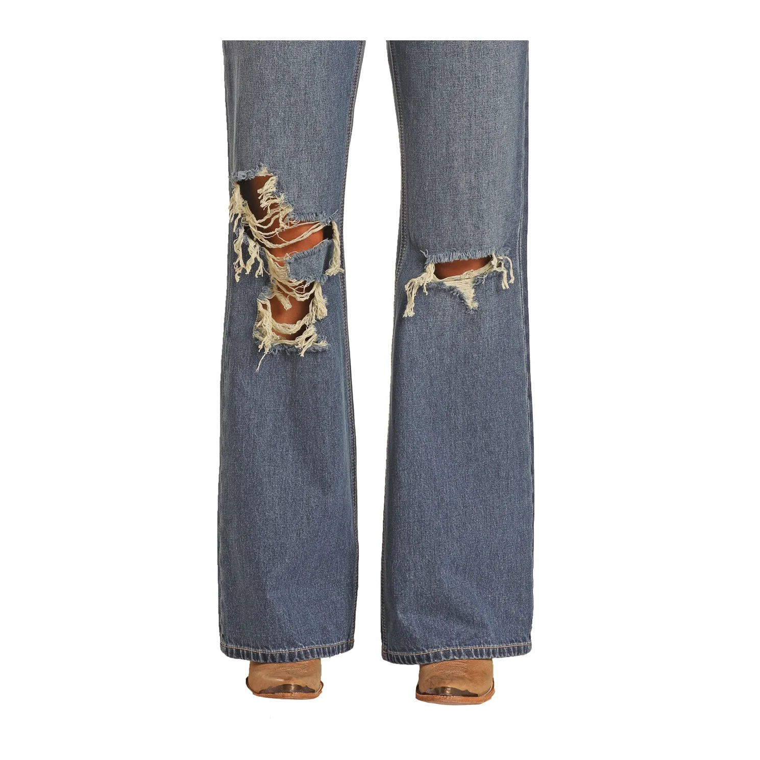Rock & Roll Women's Distressed Wide Leg Jeans - Medium Wash - Image 4