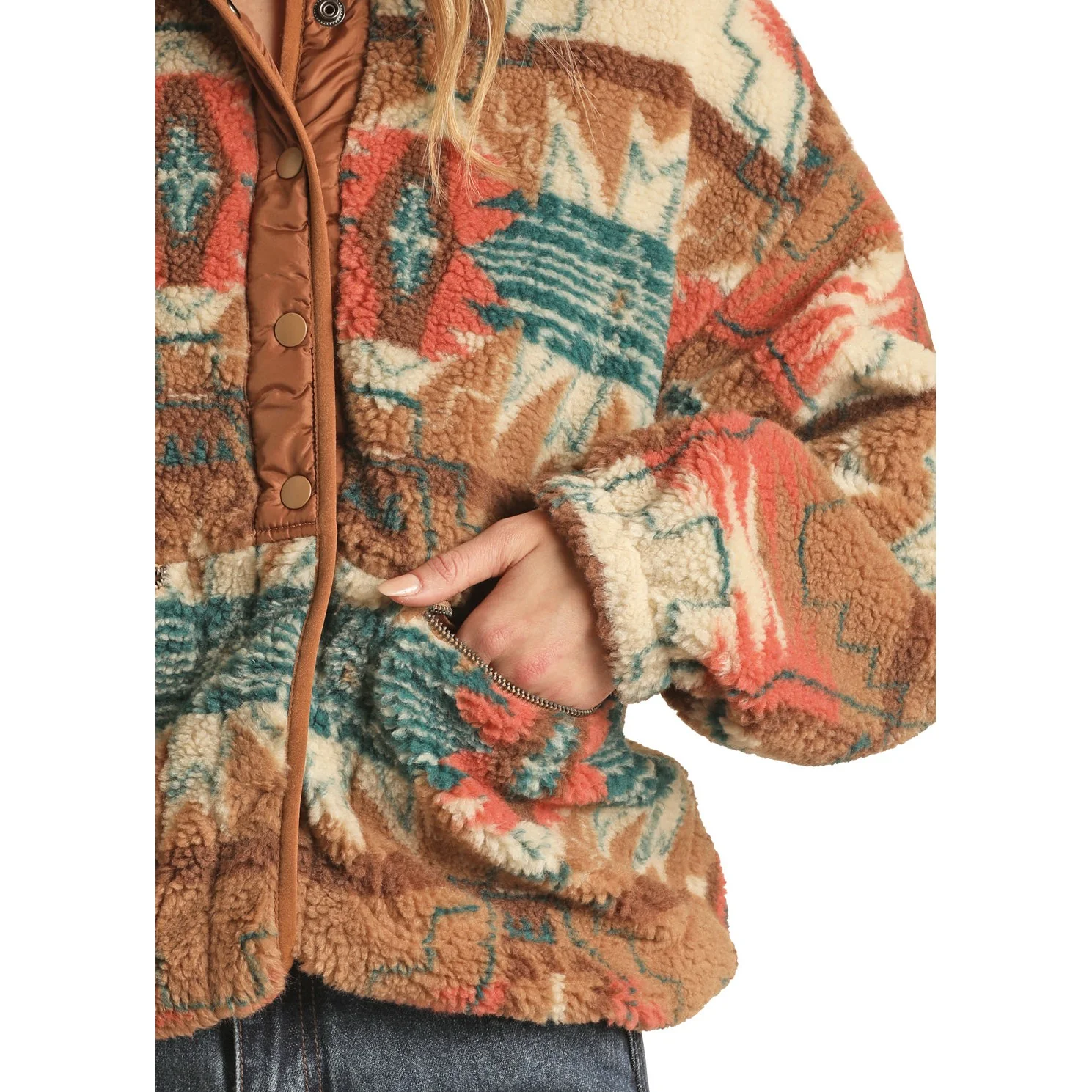 Rock & Roll Women's Fleece Shirt Jacket - Tan - Image 2