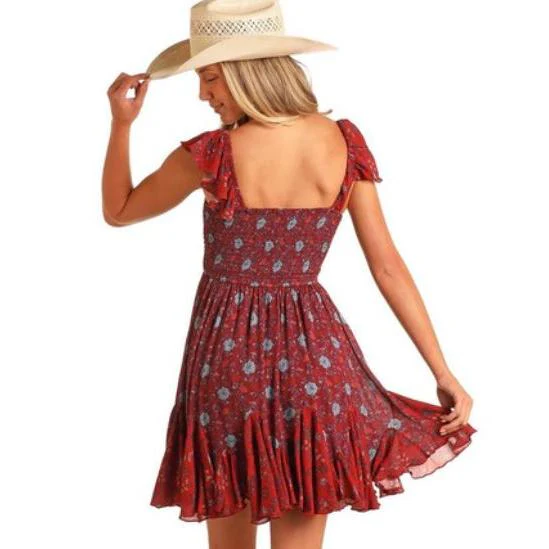 Panhandle Women's Floral Godet Minidress- Burgundy - Image 2
